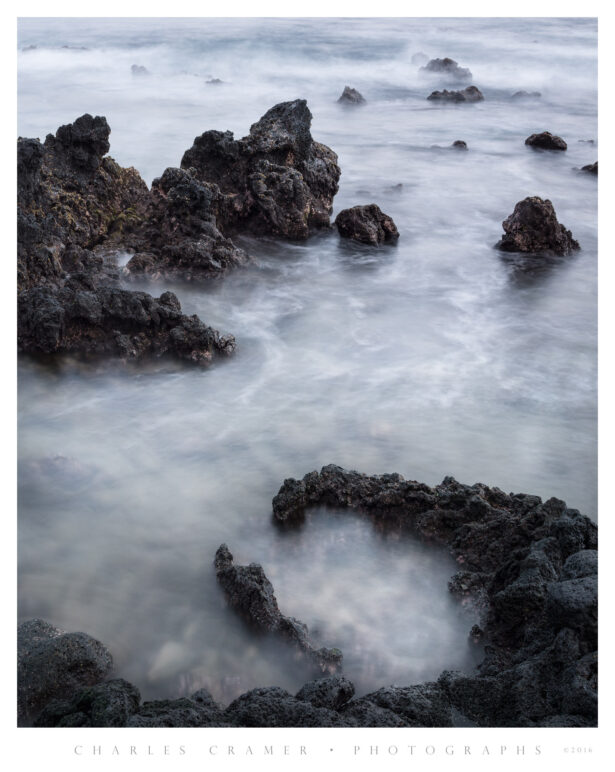Wave Patterns Amidst Rocks, Long Exposure, Oahu, Hawaii